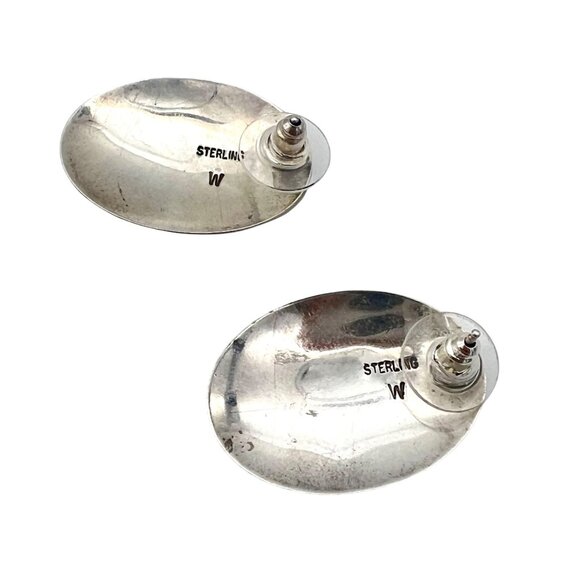 Vintage Zuni Sterling Silver Oval Earrings Turquoise Coral Malachite Lapis Inlay - Picture 6 of 8